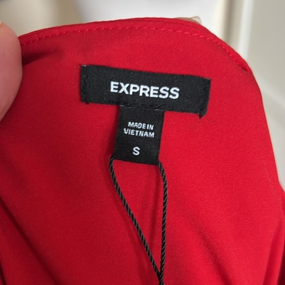 Express Red Surplus Neckline Long Sleeve Elastic Waist Dress - NWT - Size S - Picture 10 of 11